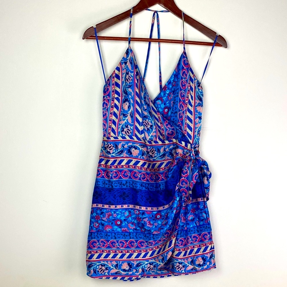 Zara Blue and Pink Patterned Mini Dress size Medium